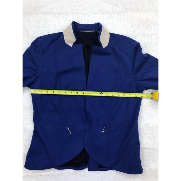Chicos Black Label Blazer Jacket 1 Medium Blue Zip Pockets - Picture 6 of 8